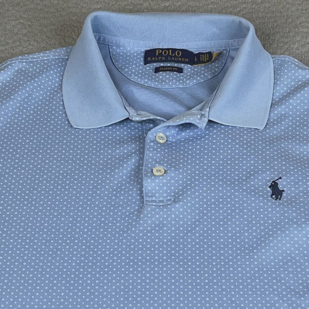 Polo Ralph Lauren Polo Shirt Mens Large Blue  Golf Classic Fit Performance AOP